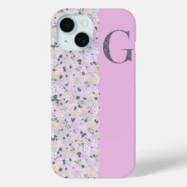 Grandmillenial MONOGRAM G LILA KLEINE BLOEMEN iPhone 15 Case