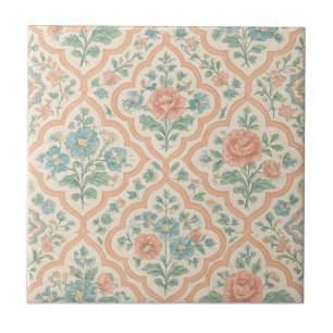 Grandmillenial Moroccan Peach Pink Blue Floral Tegeltje