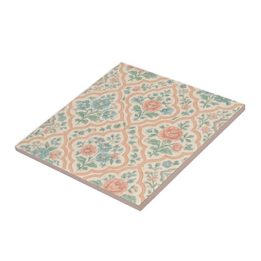 Grandmillenial Moroccan Peach Pink Blue Floral Tegeltje (Zijkant)