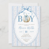 Grandmillenial Preppy Blue Pumpkin Boy Baby shower Kaart (Voorkant)