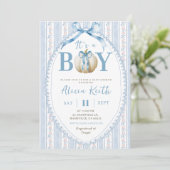 Grandmillenial Preppy Blue Pumpkin Boy Baby shower Kaart (Staand voorkant)