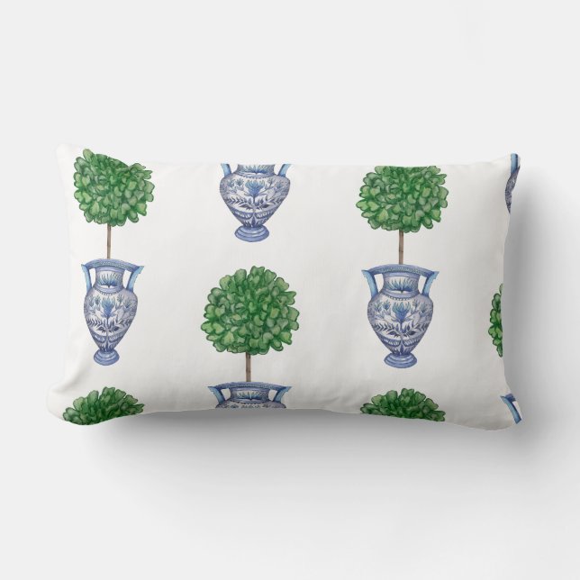 Grandmillenial preppy topiary blauw kussen (Voorkant)