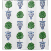 Grandmillenial preppy topiary blauwe klassieker douchegordijn (Voorkant)