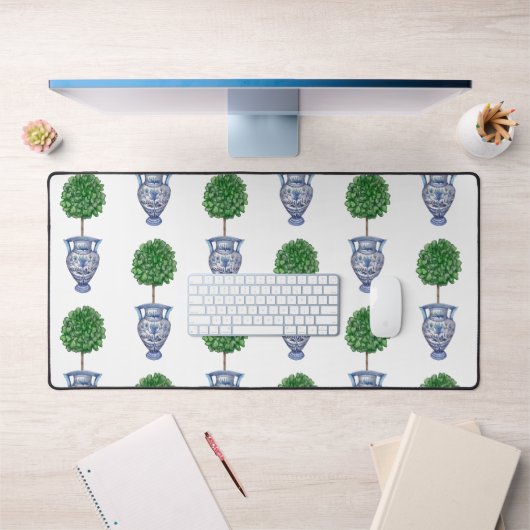 Grandmillenial preppy topiary vaas blauw bureaumat (Kantoor 1)