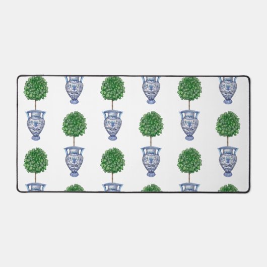 Grandmillenial preppy topiary vaas blauw bureaumat (Voorkant)