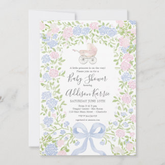 Grandmillennial baby carriage baby shower invite kaart