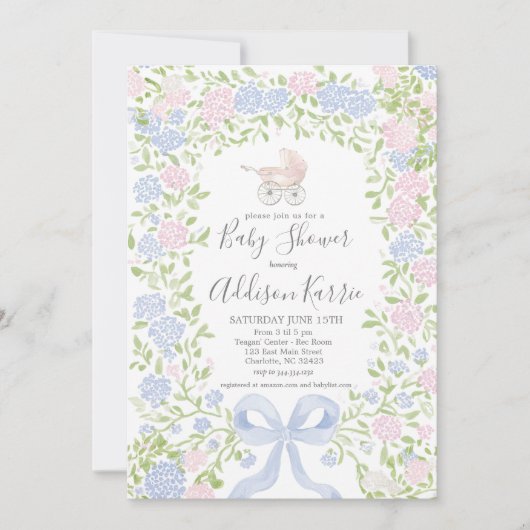 Grandmillennial baby carriage shower invitation kaart (Voorkant)