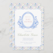 Grandmillennial Baby shower Invitation met Monogr Kaart (Voorkant / Achterkant)