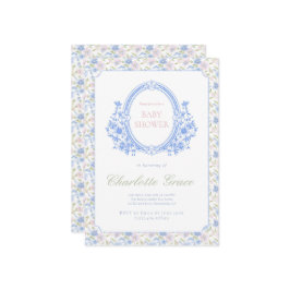 Grandmillennial Baby shower Invitation met Monogr Kaart