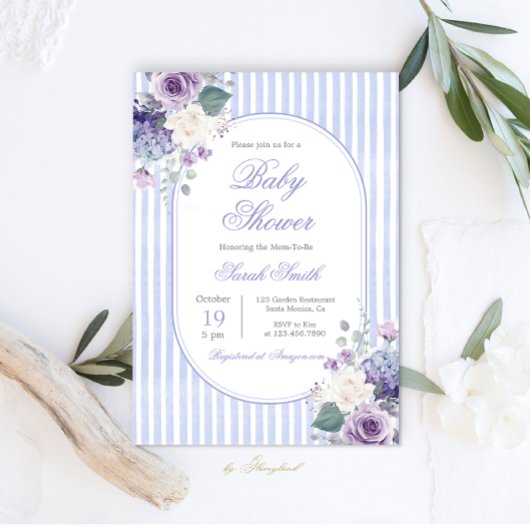 Grandmillennial Blauw Bloemige Baby Shower Kaart