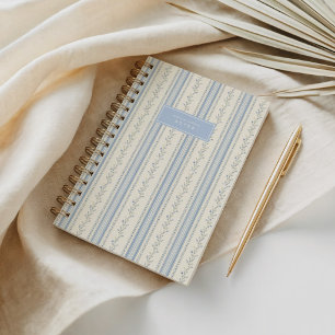 Grandmillennial Blauw & Ivoorkleurig Bloemmotief C Notitieboek