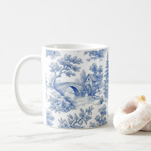 Grandmillennial Blauw Toile Landelijk Landschap Koffiemok