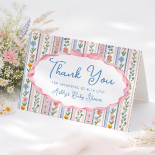 Grandmillennial Bloemen Baby Shower Bedankkaart