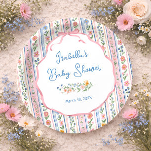 Grandmillennial bloemen baby shower  papieren bordje