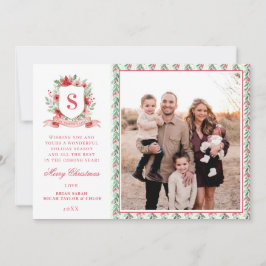 Grandmillennial Bloemenkroon | Kerstmonogram Feestdagenkaart