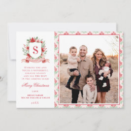 Grandmillennial Bloemenkroon | Kerstmonogram Feestdagenkaart