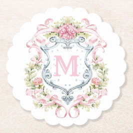 Grandmillennial Bloemenkroon Monogram | Bruid  Kartonnen Onderzetters