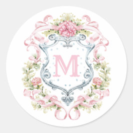 Grandmillennial Bloemenkroon Monogram | Bruid  Ronde Sticker