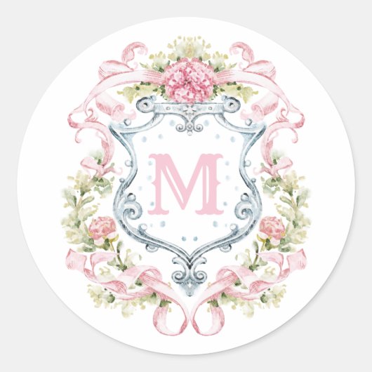 Grandmillennial Bloemenkroon Monogram | Bruid  Ronde Sticker (Voorkant)