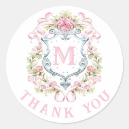 Grandmillennial Bloemenkroon Monogram | Bruid  Ronde Sticker