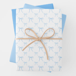 Grandmillennial Blue Bow Wrapping Paper Sheet Set
