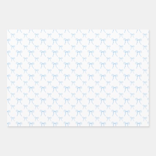 Grandmillennial Blue Bow Wrapping Paper Sheet Set (Voorkant)