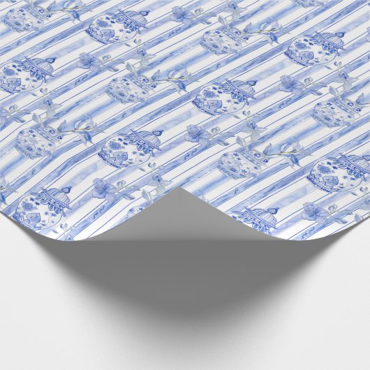 Grandmillennial Blue Chinoiserie Ginger Jar Cadeaupapier (Hoek)