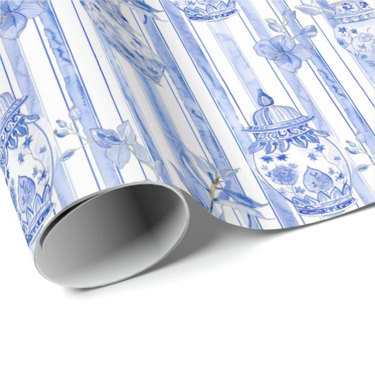 Grandmillennial Blue Chinoiserie Ginger Jar Cadeaupapier (Rol Hoek)