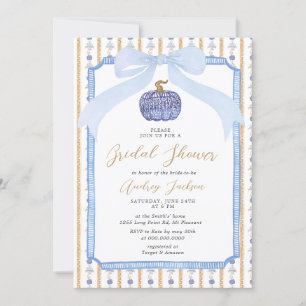 Grandmillennial Blue Chinoiserie Herfst Bridal Sho Kaart