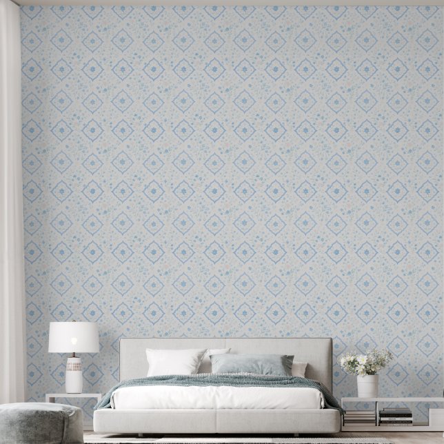 Grandmillennial Blue Diamond Wallpaper – Behang (Slaapkamer)