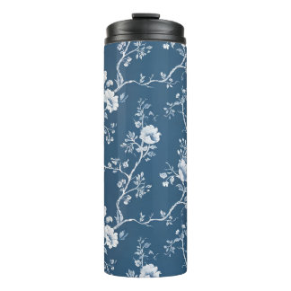 Grandmillennial Blue en White Rose Tumbler Thermosbeker