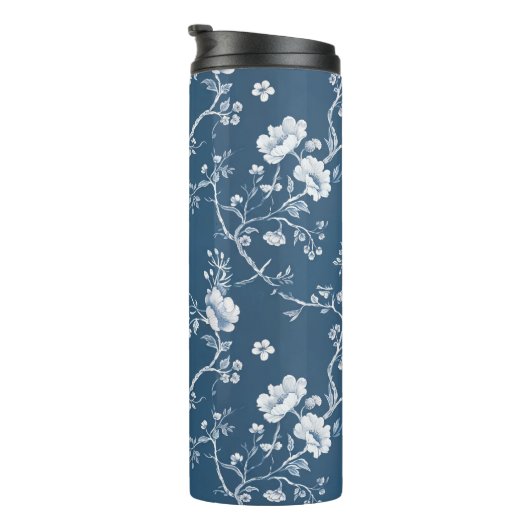 Grandmillennial Blue en White Rose Tumbler Thermosbeker (Geroteerd rechts)