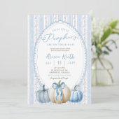 Grandmillennial Blue Pumpkin Boy Twins Baby shower Kaart (Staand voorkant)