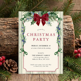 Grandmillennial Botanische Rode Strik Kerstfeest Kaart