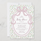Grandmillennial Bow Baby Shower Invitation Kaart (Voorkant)