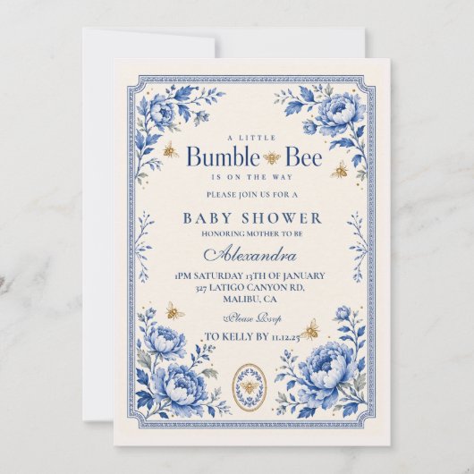 Grandmillennial Bumble Bee Baby Shower Kaart (Voorkant)