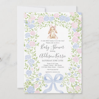 Grandmillennial Bunny Rabbit baby shower invite Kaart
