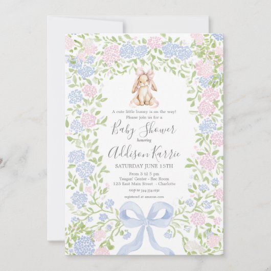 Grandmillennial Bunny Rabbit baby shower invite Kaart (Voorkant)