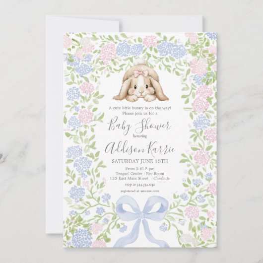 Grandmillennial Bunny Rabbit baby shower invite Kaart (Voorkant)