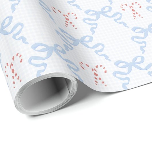 Grandmillennial Candy Cane Christmas Bows Cadeaupapier (Rol Hoek)