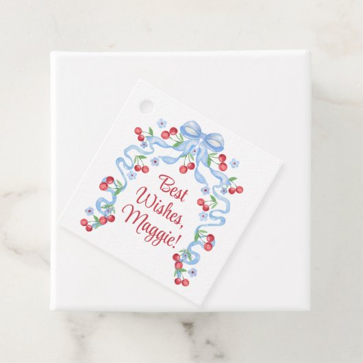 Grandmillennial Cherry Bows Waterverf Bedankjes Labels (In situ)