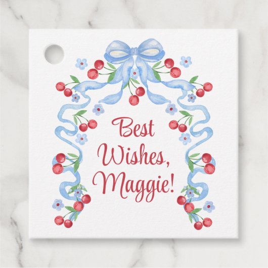Grandmillennial Cherry Bows Waterverf Bedankjes Labels (Voorkant)