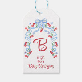 Grandmillennial Cherry Bows Waterverf Cadeaulabel