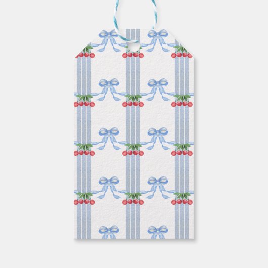 Grandmillennial Cherry Bows Waterverf Cadeaulabel (Achterkant)