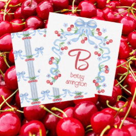 Grandmillennial Cherry Bows Waterverf Enclosure Notitiekaartje