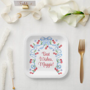 Grandmillennial Cherry Bows Waterverf Papieren Bordje