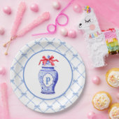Grandmillennial Chinoiserie Ginger Jar Monogram Papieren Bordje (Feest)