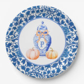 Grandmillennial Chinoiserie Ginger Jar Monogram Papieren Bordje (Voorkant)