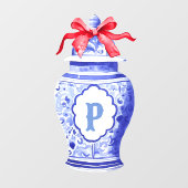 Grandmillennial Chinoiserie Ginger Jar Monogram Raamsticker (Vel)