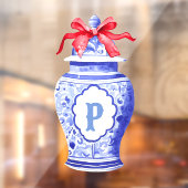 Grandmillennial Chinoiserie Ginger Jar Monogram Raamsticker (Vel 2)